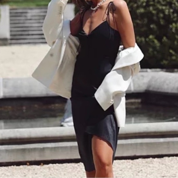 Danielle Bernstein Black Satin Midi Slip Dress - Picture 2 of 6